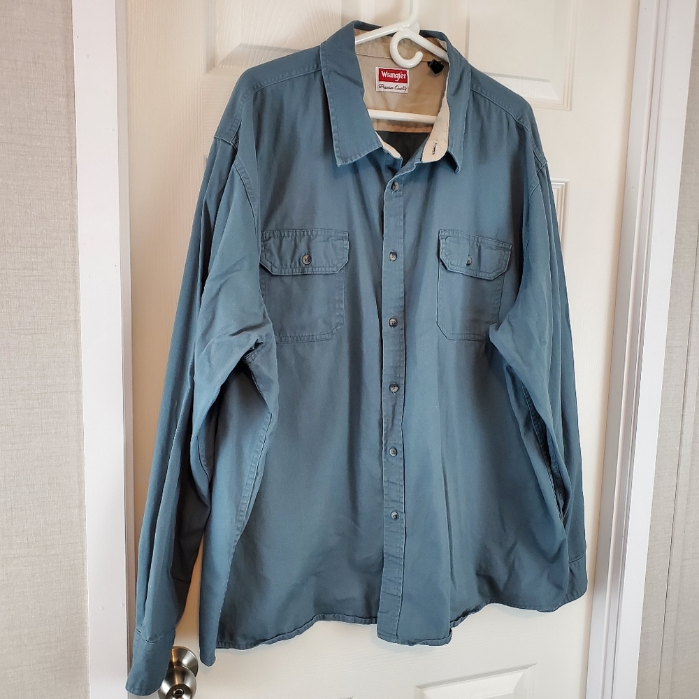 Men's Wrangler Light Blue/Grey Button Up Shirt - Picture 2 of 13